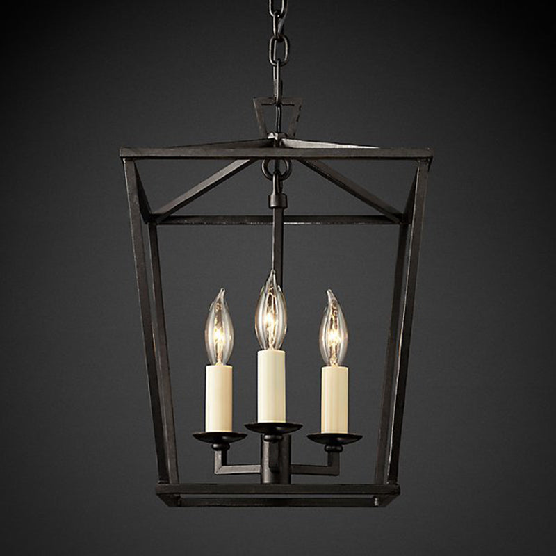 Industrial Cage Pendant Chandelier With Candle-Inspired Design - 4-Light Metal Hanging Light