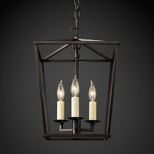 Industrial Cage Pendant Chandelier With Candle-Inspired Design - 4-Light Metal Hanging Light