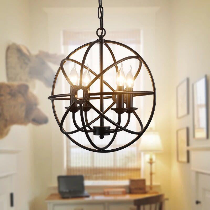 Industrial Metal Caged Pendant Chandelier With Interlinked Rings - 4 Lights For Living Room