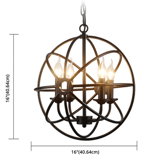 Industrial Metal Caged Pendant Chandelier With Interlinked Rings - 4 Lights For Living Room