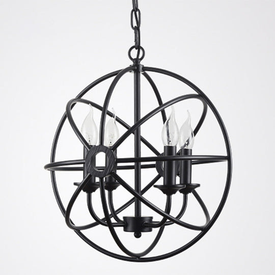 Industrial Metal Caged Pendant Chandelier With Interlinked Rings - 4 Lights For Living Room