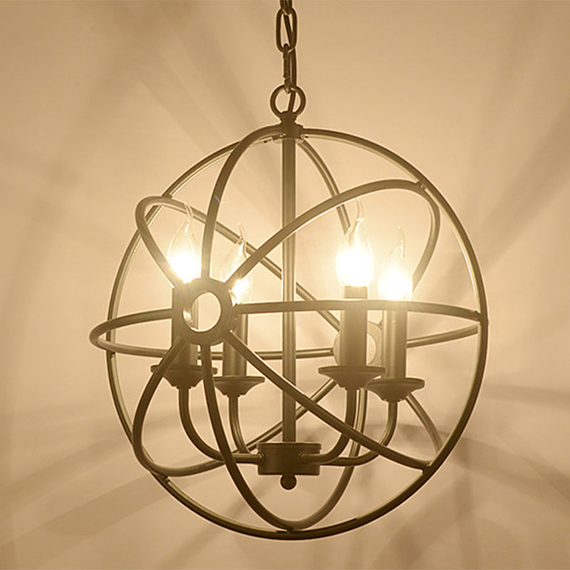 Industrial Metal Caged Pendant Chandelier With Interlinked Rings - 4 Lights For Living Room