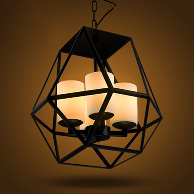 Black Metal Finish Chandelier With Caged Country Style And Faux Candles 4 /