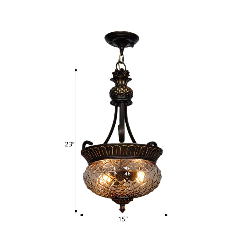 Country Black Chandelier Pendant Light With Clear Prismatic Glass Shade - 2-Light Dining Room