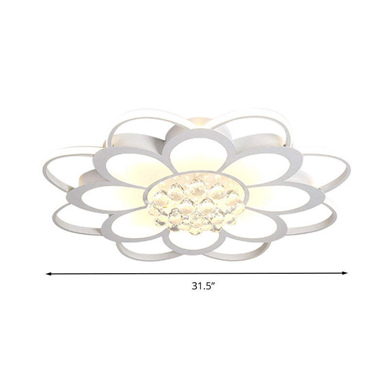 Warm/White/3 Color LED Crystal Flush Light - Simple White Floral Living Room Flush Mount Lamp - Multiple Sizes Available