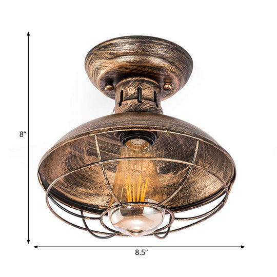 Barn Shade Kitchen Semi Mount Light with Antique Bronze Finish