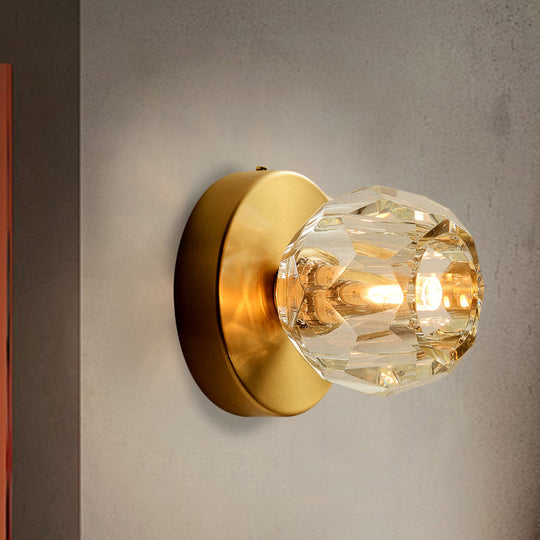 Contemporary Golden Wall Mount Lamp For Living Room With Faceted Glass Shade