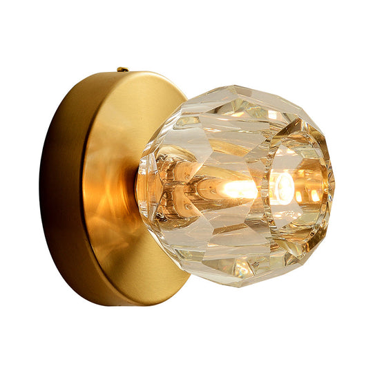 Contemporary Golden Wall Mount Lamp For Living Room With Faceted Glass Shade