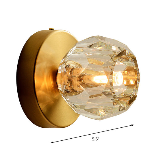 Contemporary Golden Wall Mount Lamp For Living Room With Faceted Glass Shade