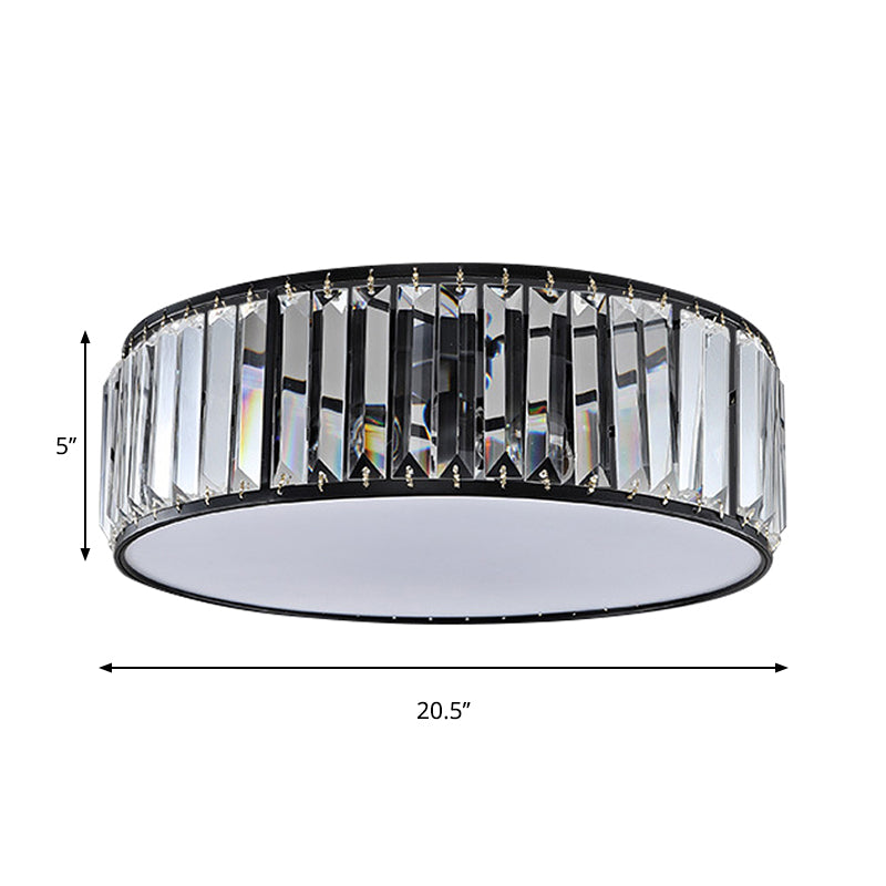 Simple Crystal-Shaded Drum Flush Mount Lamp - Black/Bronze 3/4/5-Light Fixture for Bedrooms