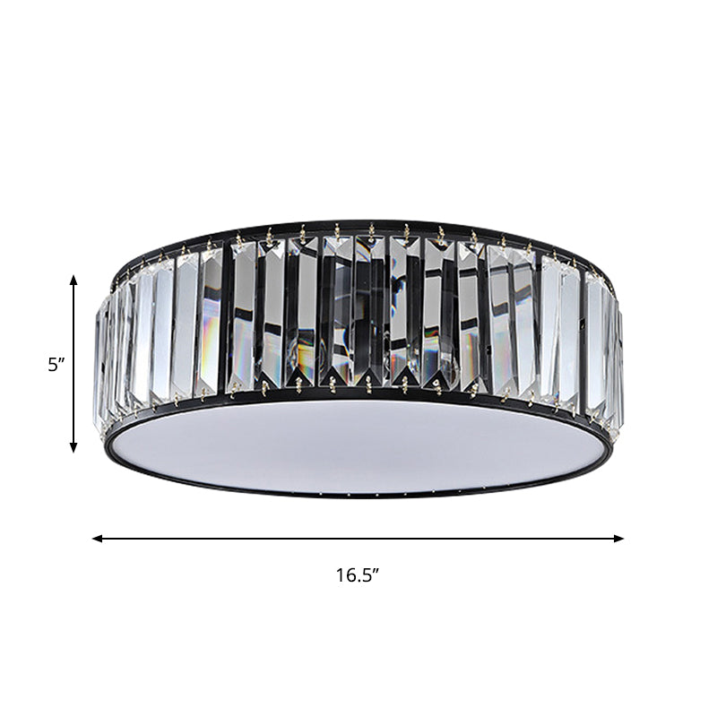 Simple Crystal-Shaded Drum Flush Mount Lamp - Black/Bronze 3/4/5-Light Fixture for Bedrooms