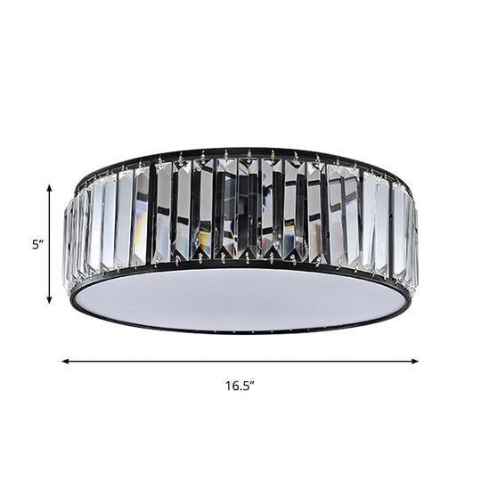 Simple Crystal-Shaded Drum Flush Mount Lamp - Black/Bronze 3/4/5-Light Fixture For Bedrooms Ceiling