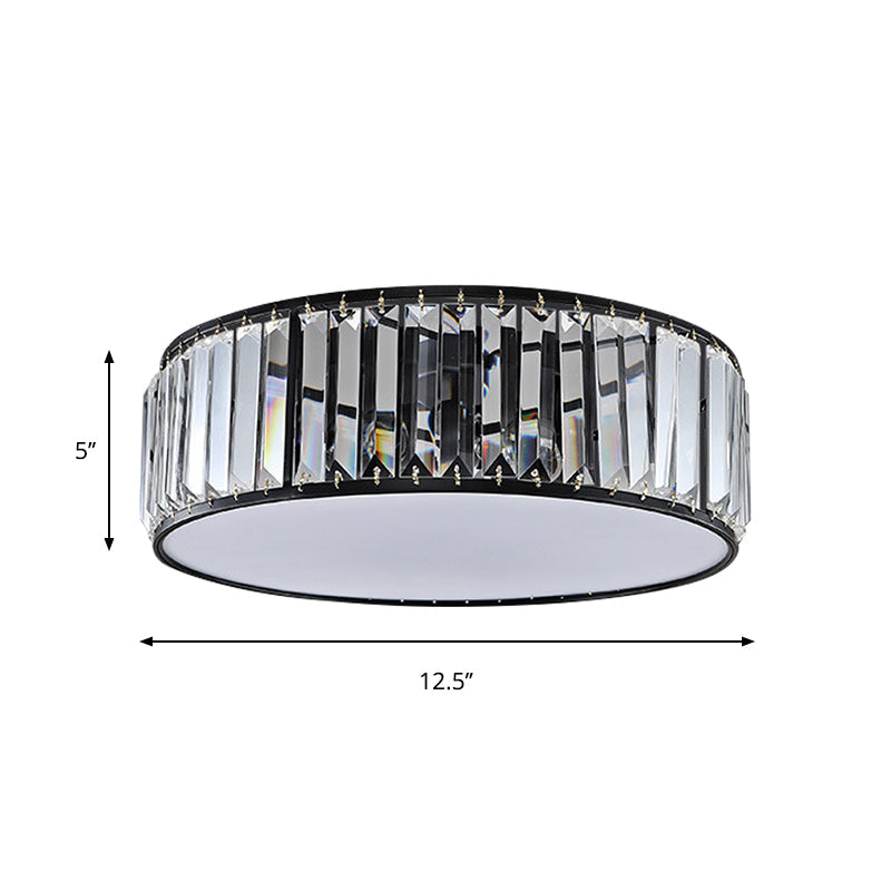 Simple Crystal-Shaded Drum Flush Mount Lamp - Black/Bronze 3/4/5-Light Fixture for Bedrooms