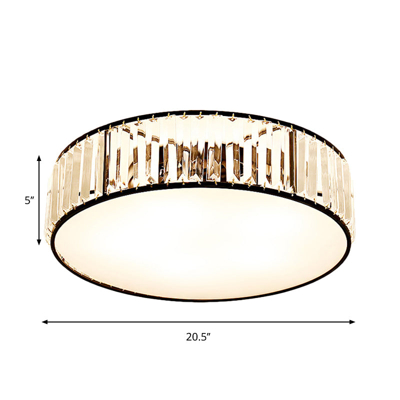 Simple Crystal-Shaded Drum Flush Mount Lamp - Black/Bronze 3/4/5-Light Fixture for Bedrooms