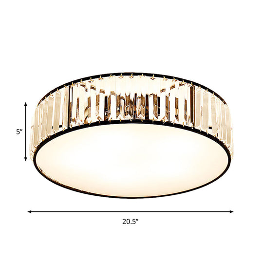 Simple Crystal-Shaded Drum Flush Mount Lamp - Black/Bronze 3/4/5-Light Fixture for Bedrooms