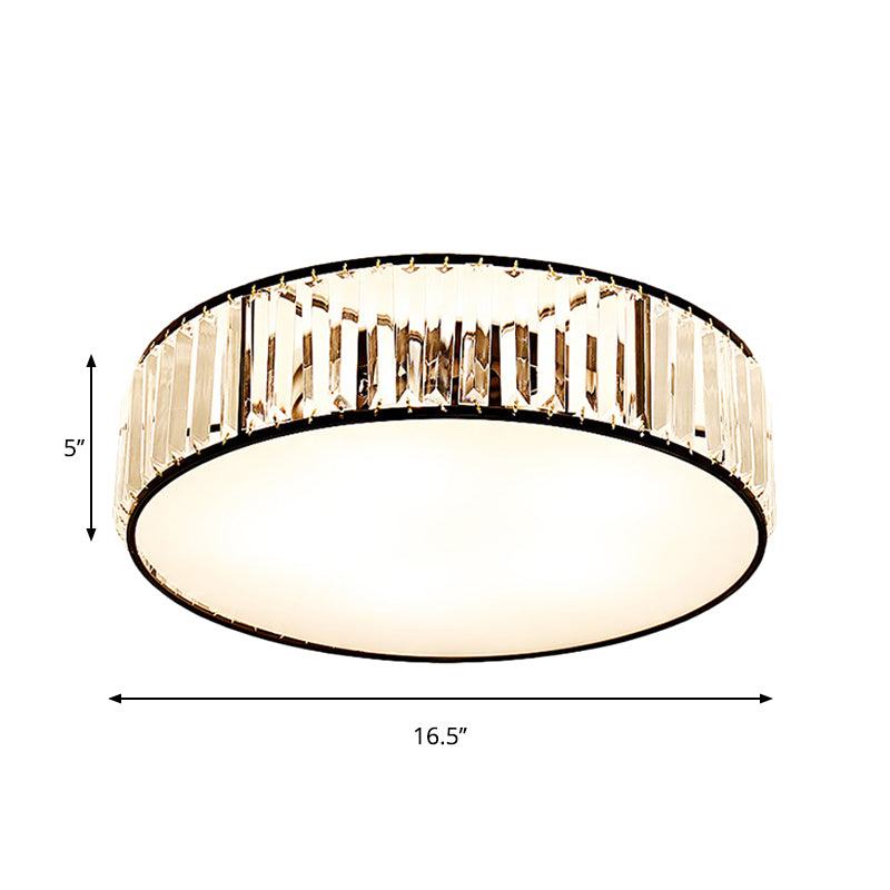 Simple Crystal-Shaded Drum Flush Mount Lamp - Black/Bronze 3/4/5-Light Fixture for Bedrooms