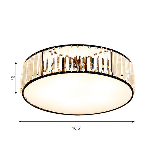 Simple Crystal-Shaded Drum Flush Mount Lamp - Black/Bronze 3/4/5-Light Fixture for Bedrooms