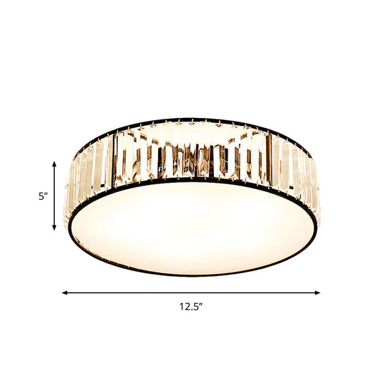 Simple Crystal-Shaded Drum Flush Mount Lamp - Black/Bronze 3/4/5-Light Fixture for Bedrooms