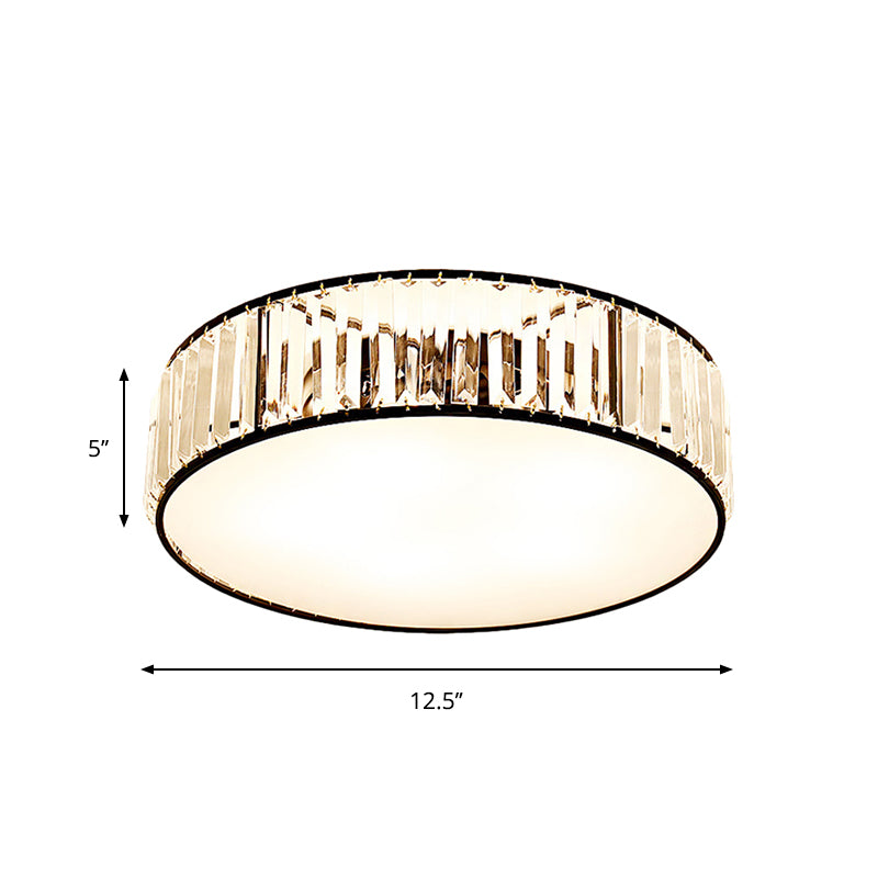 Simple Crystal-Shaded Drum Flush Mount Lamp - Black/Bronze 3/4/5-Light Fixture For Bedrooms Ceiling