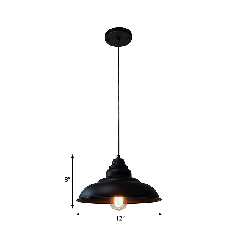 Industrial Style Black Pendant Light with Metallic Bowl Shade for Dining Room Suspension Lighting