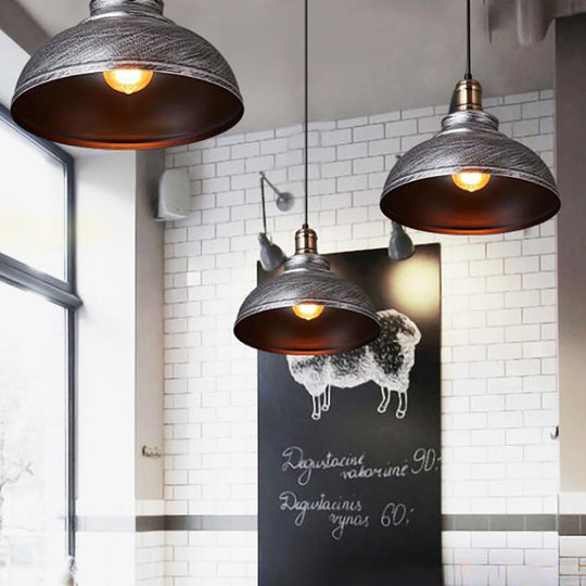 Industrial Style Metallic Pendant Ceiling Light - 12/14/16 Dia 1 Bowl Shade Black/White Inner Grey /