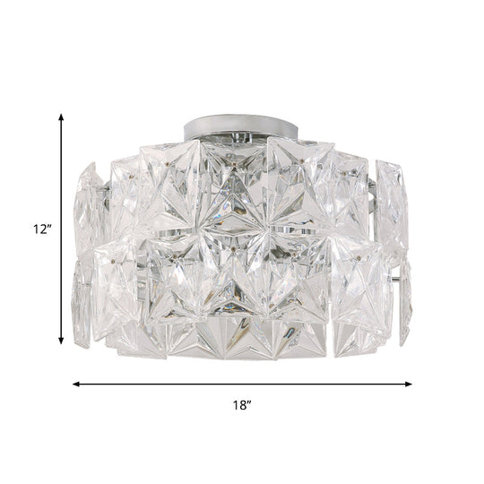 6-Light Clear Crystal Cubic Ceiling Flush Mount for Bedroom Simplicity