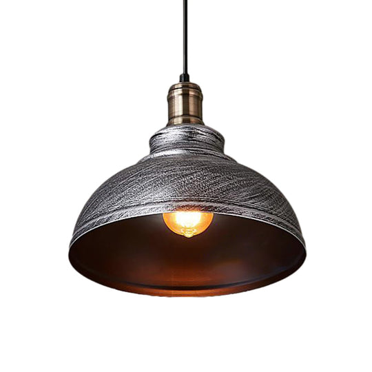 Industrial Style Metallic Pendant Ceiling Light - 12"/14"/16" Dia, 1 Light, Bowl Shade, Black/White Inner