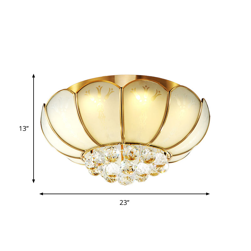 Plafonnier moderne en verre blanc avec fleur en cristal - Idéal pour le plafond du salon - 4/6 lumières disponibles