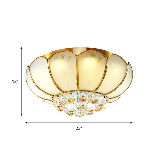 Plafonnier moderne en verre blanc avec fleur en cristal - Idéal pour le plafond du salon - 4/6 lumières disponibles