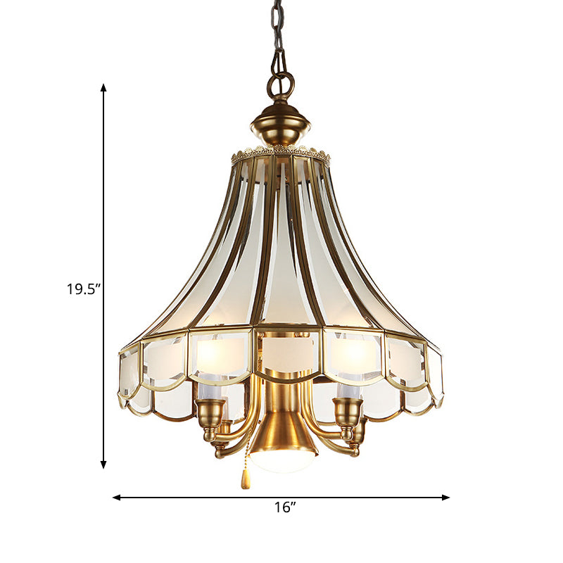 Frosted Glass Bell Chandelier - Traditional 5-Light Brass Finish Suspension Lamp