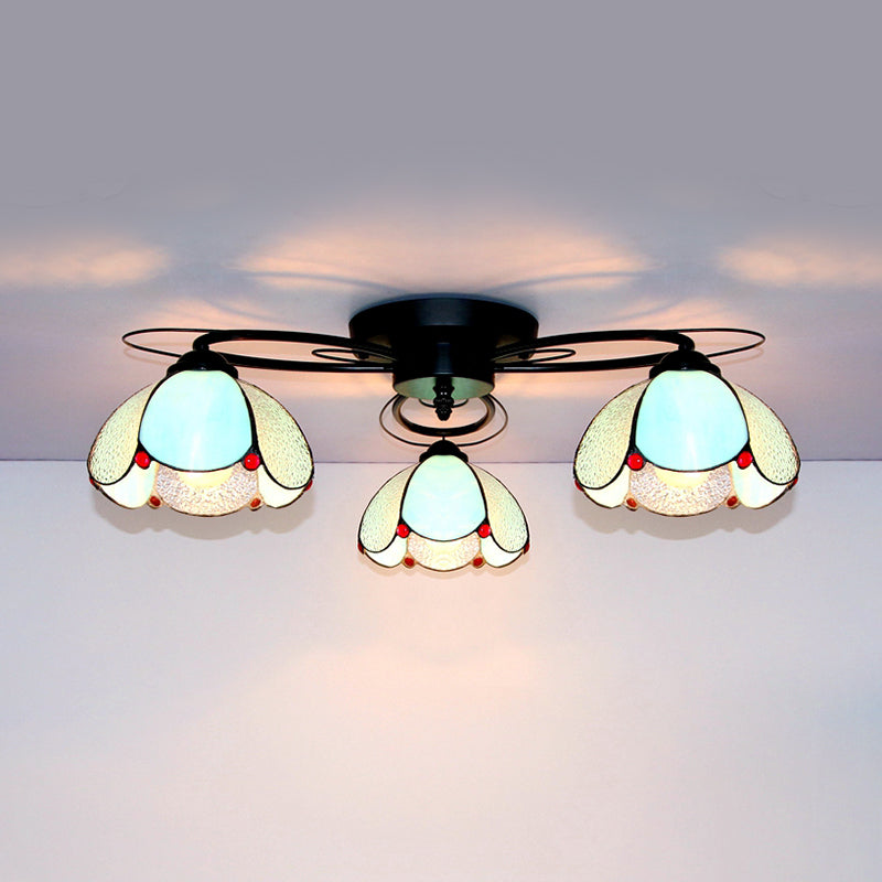 Tiffany Style Stained Glass Flushmount Ceiling Light With Geometric Art Pattern And 3 Lights In