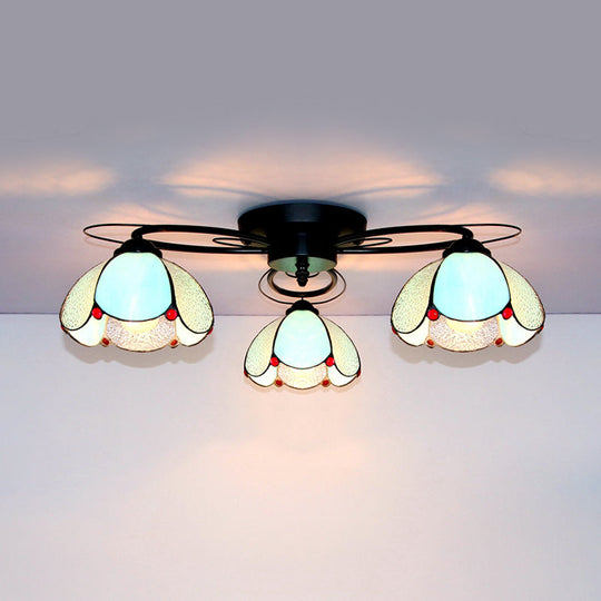 Tiffany Style Stained Glass Flushmount Ceiling Light With Geometric Art Pattern And 3 Lights In