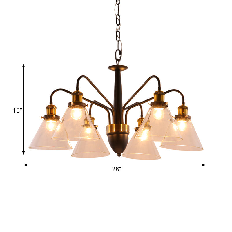 Traditional Black And Gold 3/5/6-Light Conical Chandelier Pendant With Clear Glass Shade