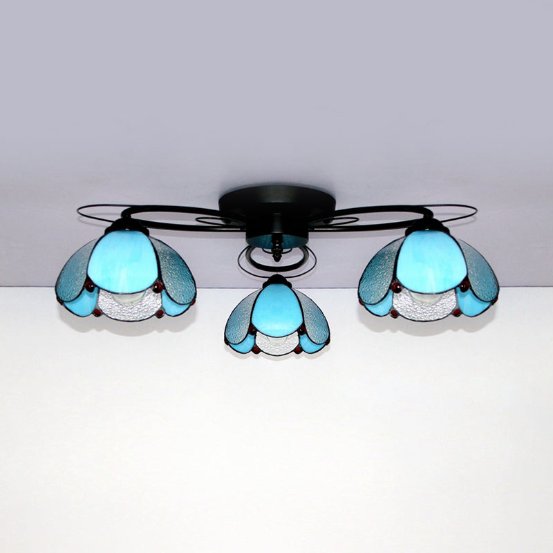 Tiffany Style Stained Glass Flushmount Ceiling Light With Geometric Art Pattern And 3 Lights In