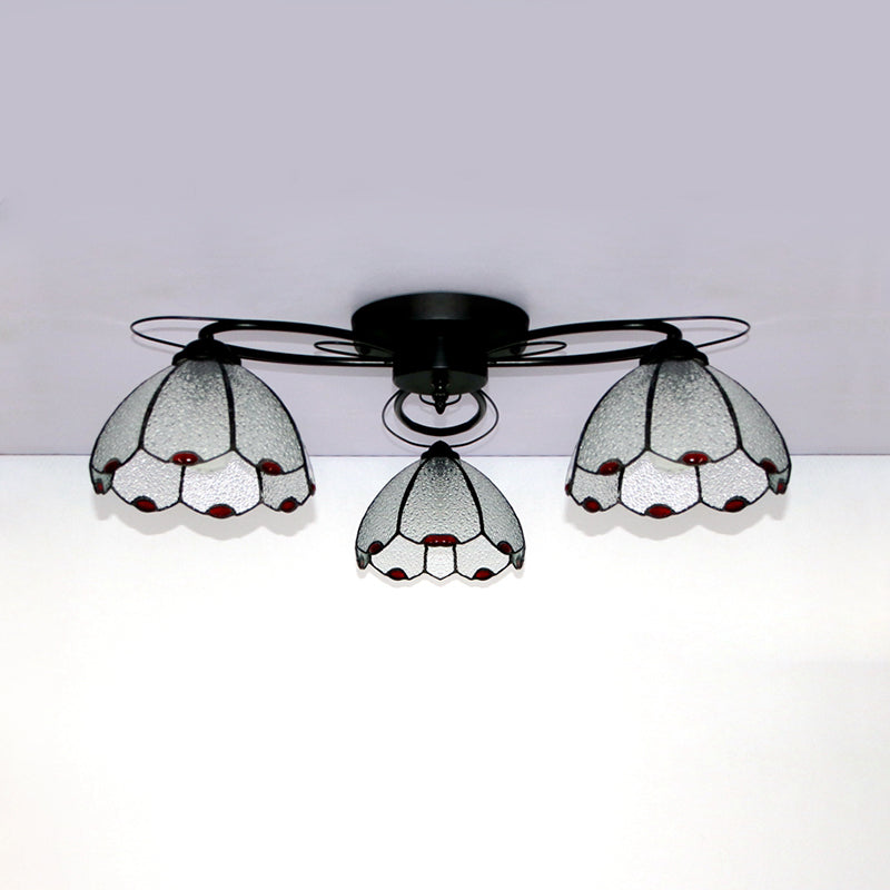 Tiffany Style Stained Glass Flushmount Ceiling Light With Geometric Art Pattern And 3 Lights In