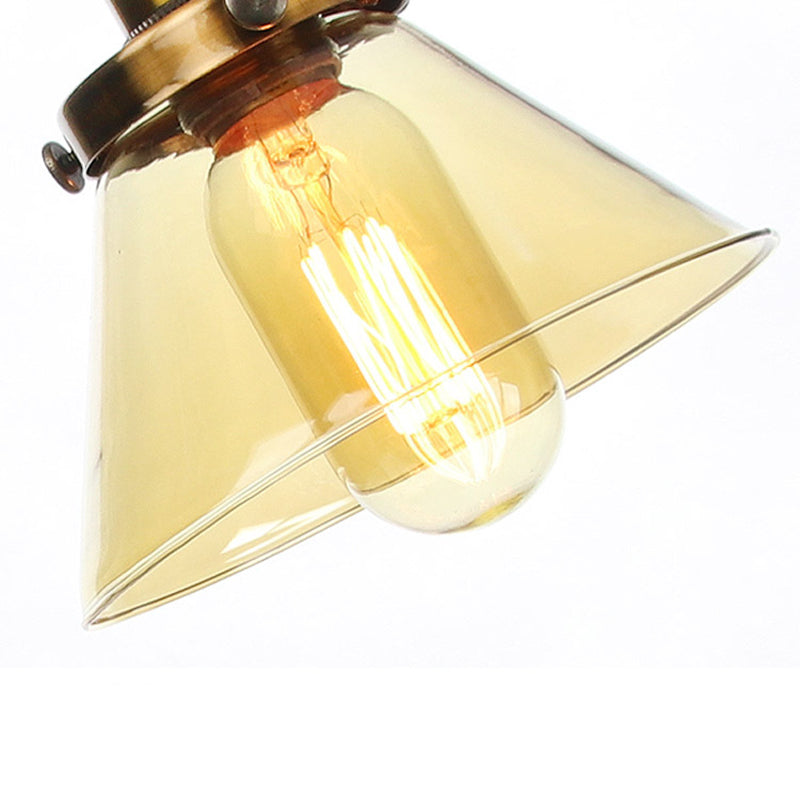 Stylish Cone Clear/Amber Glass Table Lamp - 1 Light Black/Brass Lighting For Study Room