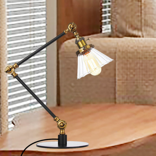 Stylish Cone Clear/Amber Glass Table Lamp - 1 Light Black/Brass Lighting For Study Room Brass /