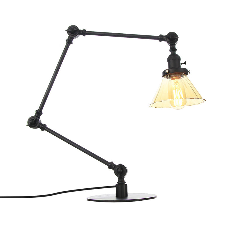 Stylish Cone Clear/Amber Glass Table Lamp - 1 Light Black/Brass Lighting For Study Room