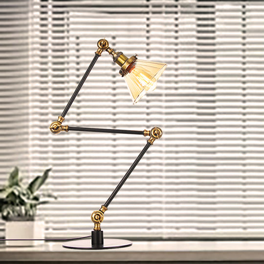 Stylish Cone Clear/Amber Glass Table Lamp - 1 Light Black/Brass Lighting For Study Room Brass /