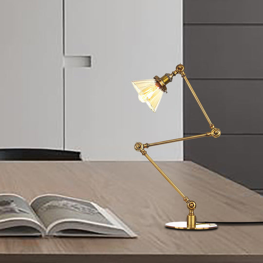 Stylish Cone Clear/Amber Glass Table Lamp - 1 Light Black/Brass Lighting For Study Room