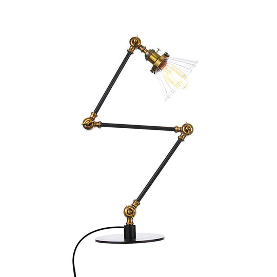 Stylish Cone Clear/Amber Glass Table Lamp - 1 Light Black/Brass Lighting For Study Room