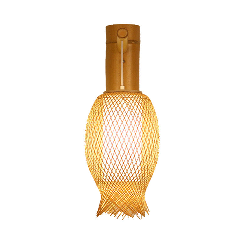 Contemporary Bamboo Wall Sconce Light With Inner White Cylinder Shade