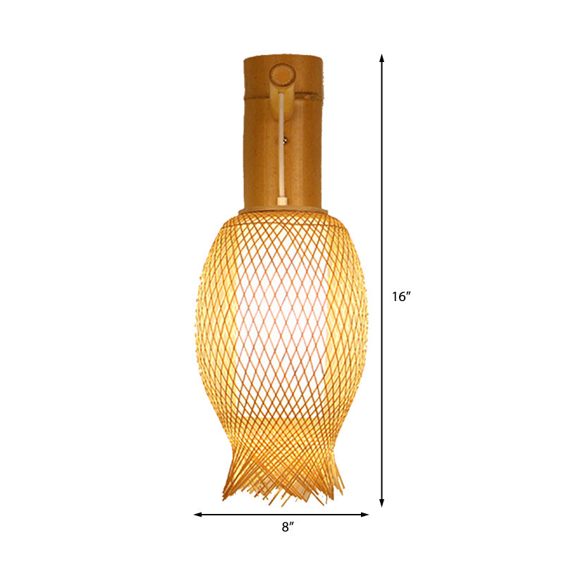 Contemporary Bamboo Wall Sconce Light With Inner White Cylinder Shade