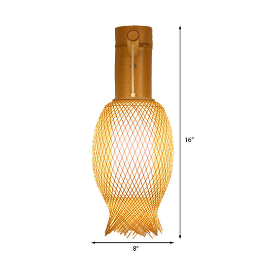 Contemporary Bamboo Wall Sconce Light With Inner White Cylinder Shade