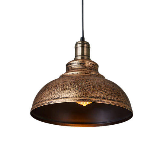 Industrial Style Metallic Pendant Ceiling Light - 12"/14"/16" Dia, 1 Light, Bowl Shade, Black/White Inner