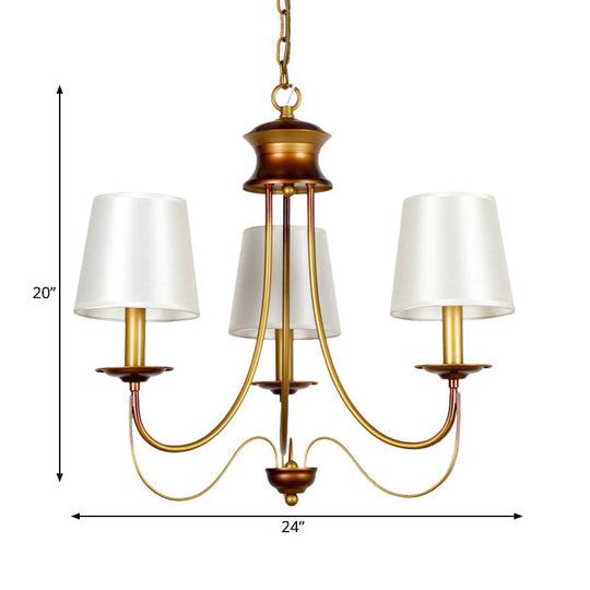 Traditional Brass Finish Chandelier With White Fabric Lamp Shade - 3/5/6 Lights