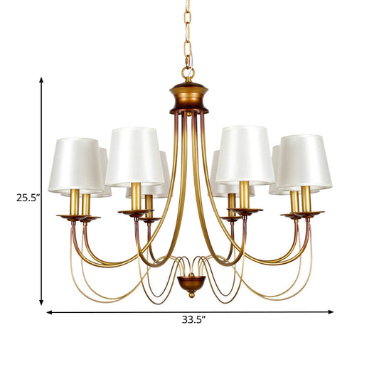 Traditional Brass Finish Chandelier With White Fabric Lamp Shade - 3/5/6 Lights