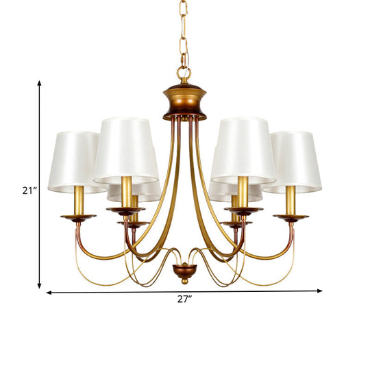 Traditional Brass Finish Chandelier With White Fabric Lamp Shade - 3/5/6 Lights