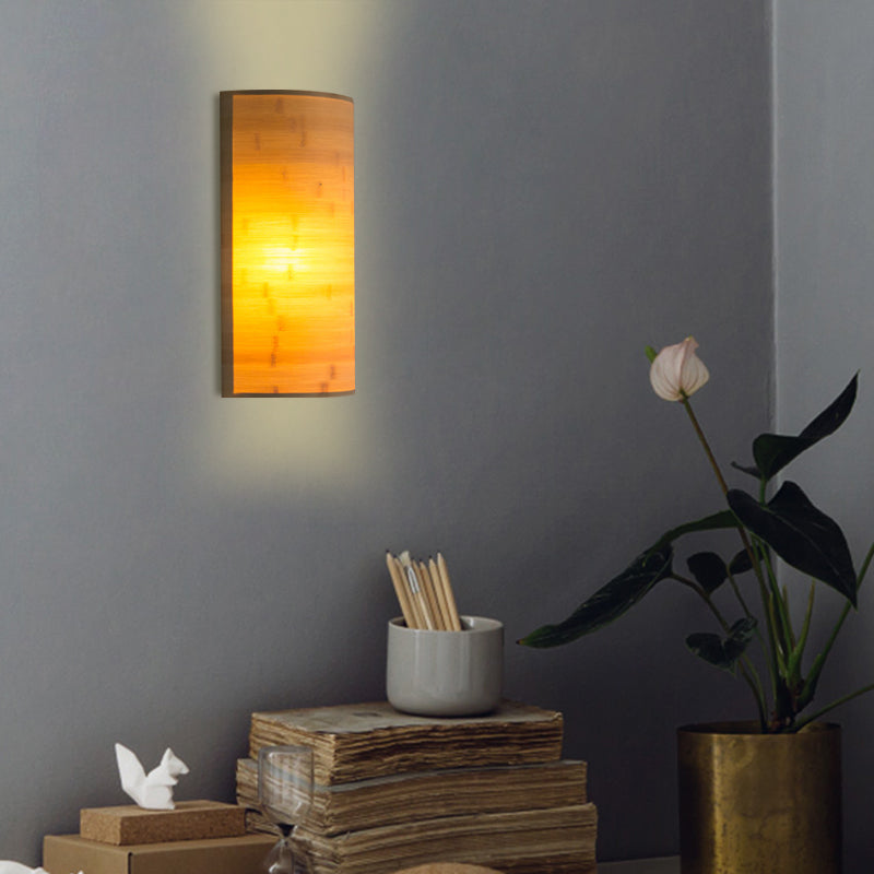 Modern Bamboo Wall Sconce Light Fixture - Wood Semicylinder Design 2-Bulb Lighting For Living Room