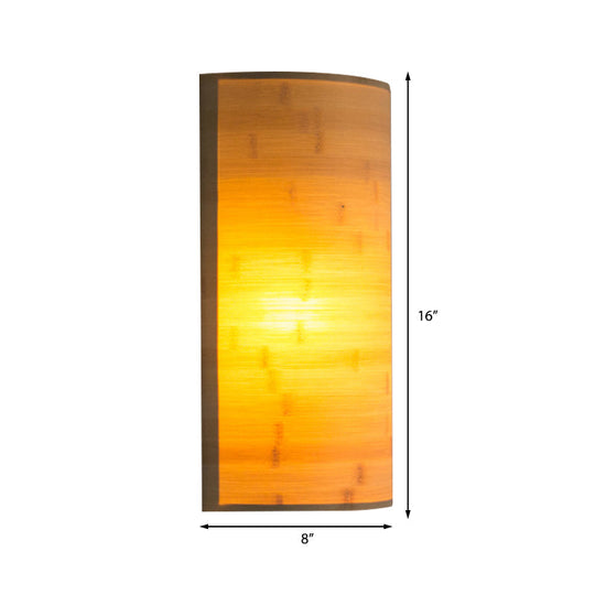 Modern Bamboo Wall Sconce Light Fixture - Wood Semicylinder Design 2-Bulb Lighting For Living Room